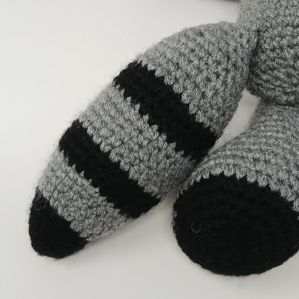 Adorable Handmade Gray Raccoon Doll Crocheted Stuffed Animal Plush Toy 13 Inches - Picture 7 of 8